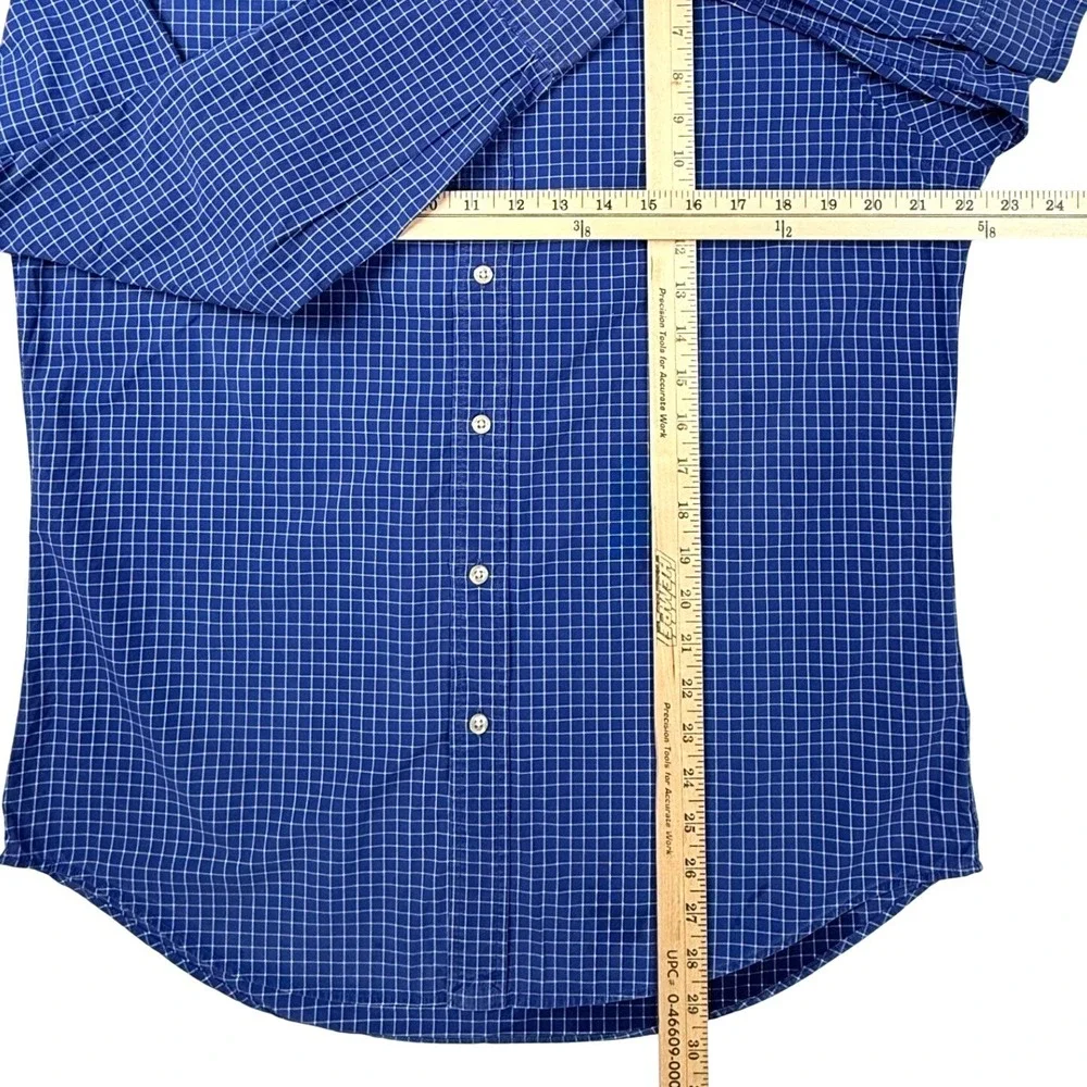 Ralph Lauren Mens Blue White Grid Button Down Shirt Long Sleeve Size Medium
